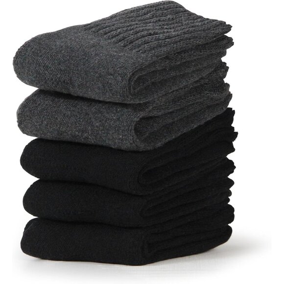 BenSorts Women 5 Packs Black Gray Polyester Winter Thick Warm Boots Socks - Picture 2 of 6